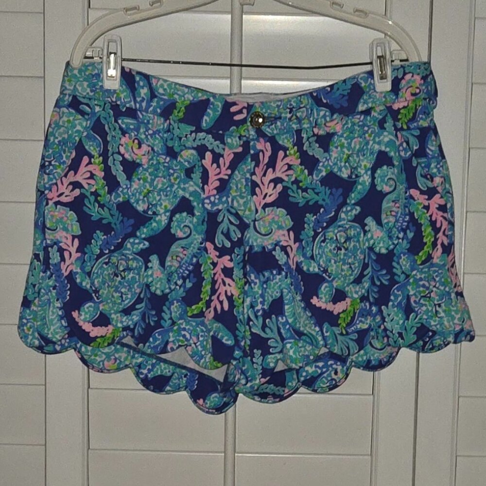 Lilly Pulitzer Buttercup Knit Shorts Corsica Blue Turtle Villa 🐢
